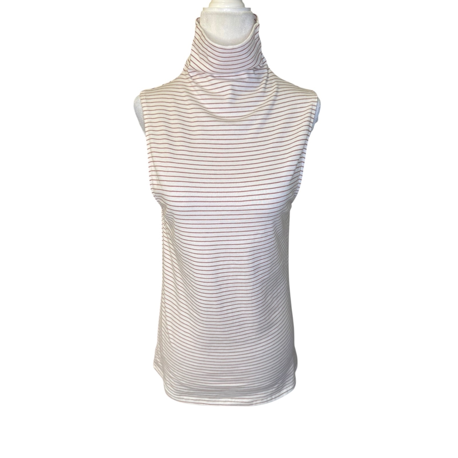 Ag Adriano Goldschmied Striped Sleeveless Turtleneck Top White Brown Small Nwot